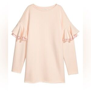 H&M Long Oversized Sweatshirt with Flounces Pink Large